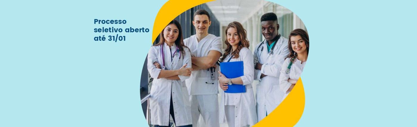 Banner sobre o Programa Jovem Anestesista Takaoka está de volta, com foto de jovemns estudantes de anestesiologia.
